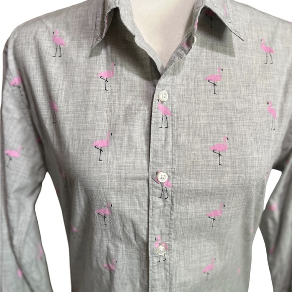 BONOBOS 🦩pink flamingo coastal beach slim fit long sleeve shirt - Picture 3 of 8